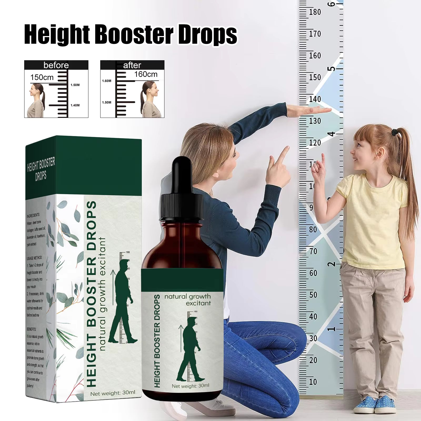 Height Booster Drops (30 ml) – Natural Growth Support Liquid Supplement | Bone Strength & Height Development for Kids & Teens