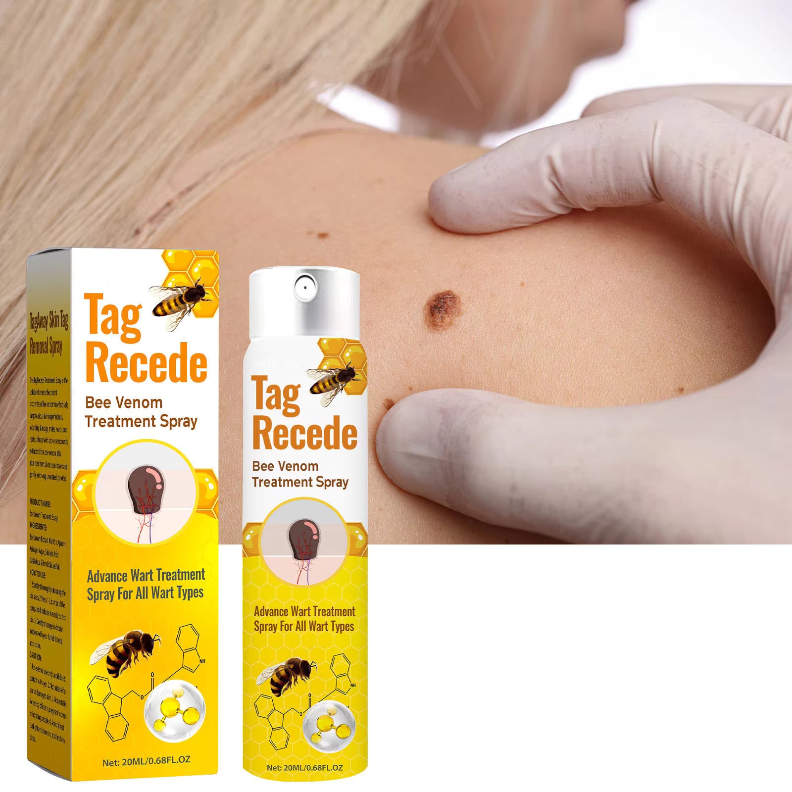 Tag Recede Bee Venom Repair Spray – Advanced Skin Tag & Wart Care | Natural Bee Venom Skin Repair Spray for Smooth Healthy Skin