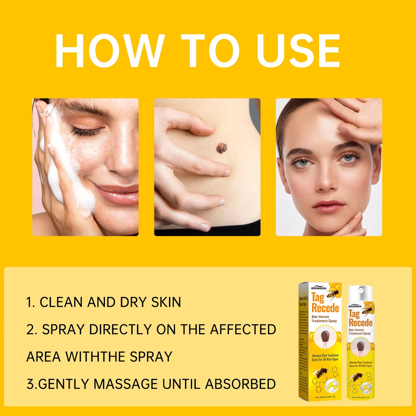 Tag Recede Bee Venom Repair Spray – Advanced Skin Tag & Wart Care | Natural Bee Venom Skin Repair Spray for Smooth Healthy Skin