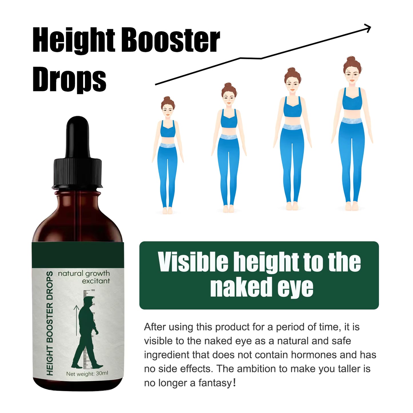 Height Booster Drops (30 ml) – Natural Growth Support Liquid Supplement | Bone Strength & Height Development for Kids & Teens