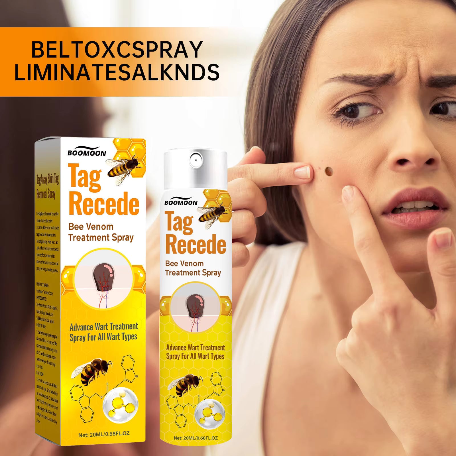 Tag Recede Bee Venom Repair Spray – Advanced Skin Tag & Wart Care | Natural Bee Venom Skin Repair Spray for Smooth Healthy Skin