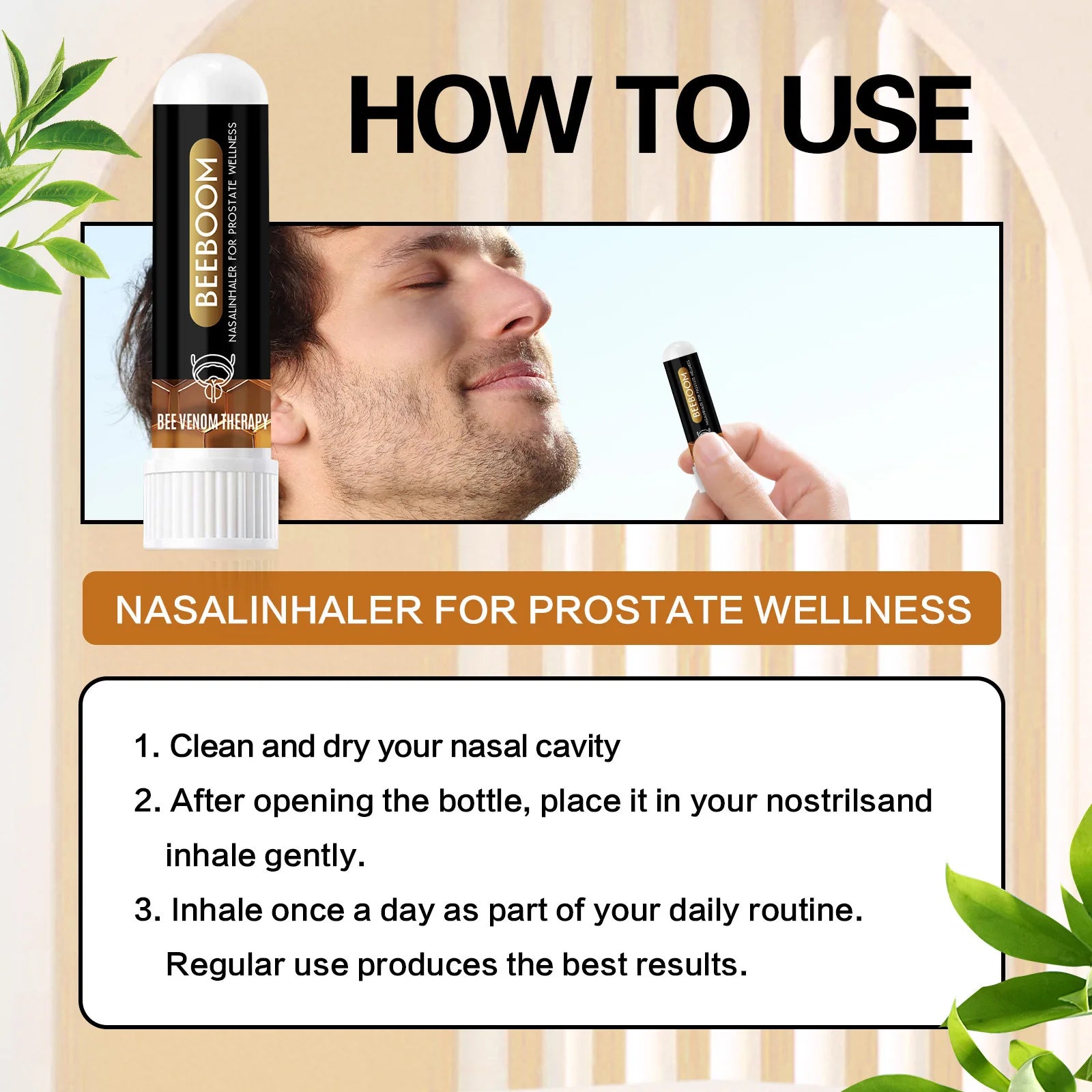BeeBoom Nasal Inhaler for Prostate Wellness – Natural Bee Venom Prostate Support | Fast Absorbing Nasal Inhaler for Men’s Prostate Health