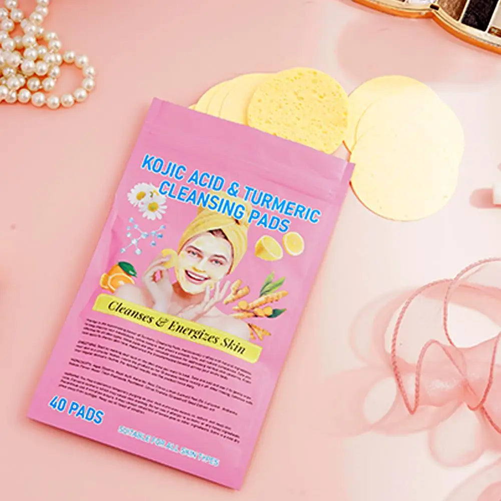 Turmeric & Kojic Acid Cleaning Pads – Brightening Exfoliating Skincare Pads | 40-Piece Radiance Boosting Facial & Body Pads
