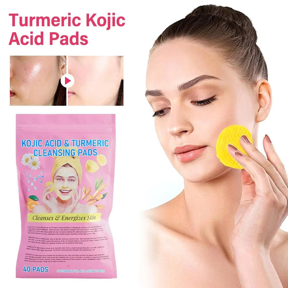 Turmeric & Kojic Acid Cleaning Pads – Brightening Exfoliating Skincare Pads | 40-Piece Radiance Boosting Facial & Body Pads