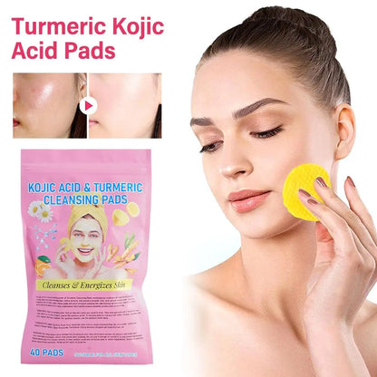 Turmeric & Kojic Acid Cleaning Pads – Brightening Exfoliating Skincare Pads | 40-Piece Radiance Boosting Facial & Body Pads