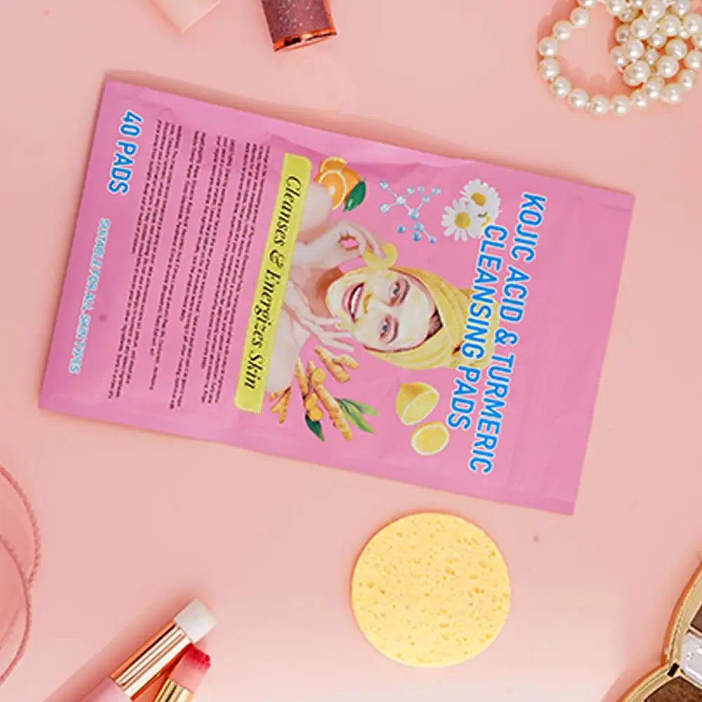 Turmeric & Kojic Acid Cleaning Pads – Brightening Exfoliating Skincare Pads | 40-Piece Radiance Boosting Facial & Body Pads