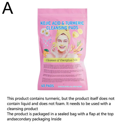 Turmeric & Kojic Acid Cleaning Pads – Brightening Exfoliating Skincare Pads | 40-Piece Radiance Boosting Facial & Body Pads
